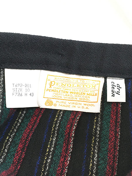 レディース 古着 70s USA製 Pendleton ブラック チェック プリーツ