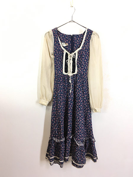 レディース 古着 70ｓ USA製 GUNNE SAX 花柄 フリル レース アップ ...