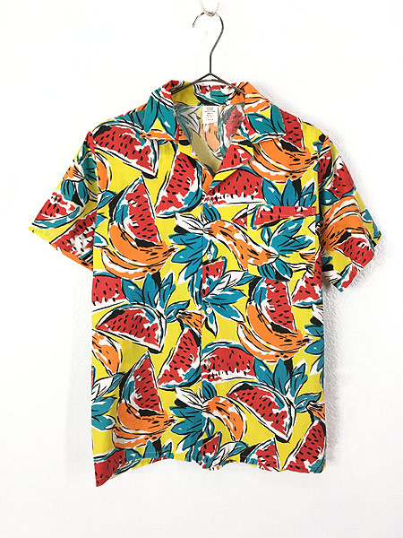 レディース 古着 80s Usa製 スイカ バナナ トロピカル 総柄 開襟 アロハ ハワイアン シャツ L 古着 古着 通販 ヴィンテージ古着屋のドラセナ