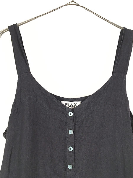 レディース 古着 Flax Aライン デザイン キャミソール リネン ワンピース ロング丈 黒 L 古着 古着 通販 ヴィンテージ古着屋のドラセナ