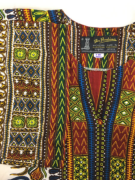 レディース 古着 80s アフリカ ネイティブ柄 民族 七分袖 プルオーバー