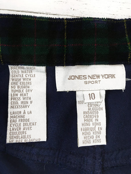 [7]  レディース 古着 JONES NEW YORK ブラックウォッチ チェック ベロア テーパード パンツ W30 L29.5 古着【30off】