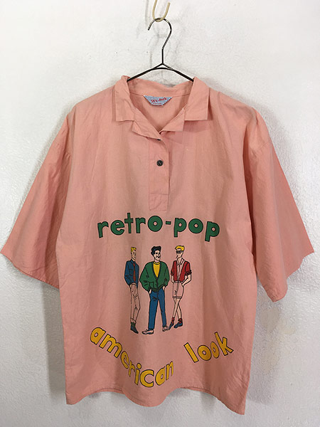 レディース 古着 80s Usa製 Retro Pop American Look イラスト 開襟 半袖 デザイン シャツ M 古着 古着 通販 ヴィンテージ古着屋のドラセナ
