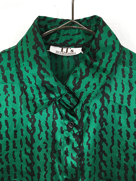 レディース 古着 80s スイカ柄 総柄 光沢 サテン シャツ ワンピース ミディアム丈 Xl位 古着 古着 通販 ヴィンテージ古着屋のドラセナ