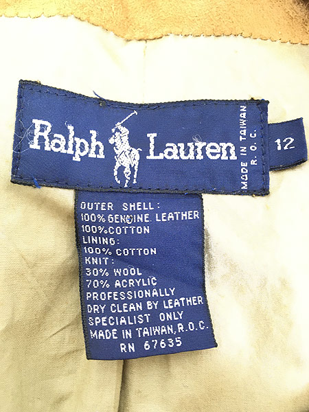 [8] レディース 古着 80-90s Ralph Lauren 本革 スウェード レザー×コットン ジャケット ブルゾン L位 古着