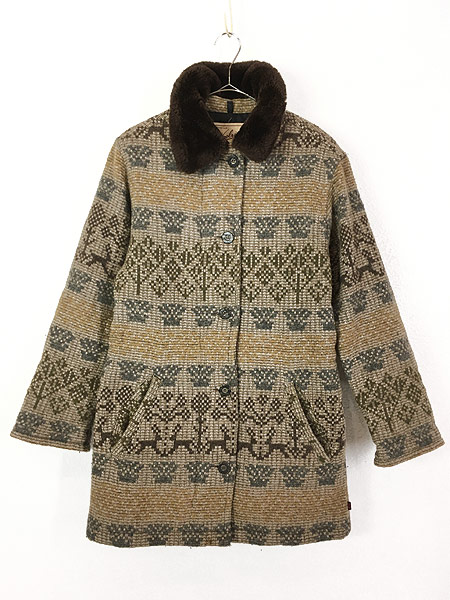 レディース 古着 90s USA製 WoolRich フェアアイル ボーダー 襟ボア