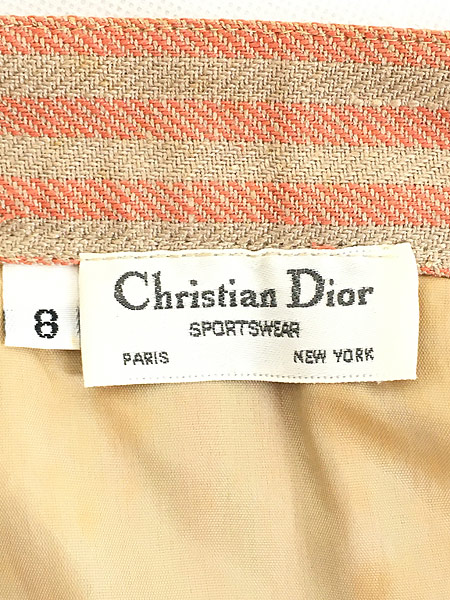 [8]  レディース 古着 80s Christian Dior ストライプ 比翼 ストレート 巻き スカート ミディアム丈 M位 古着【30off】