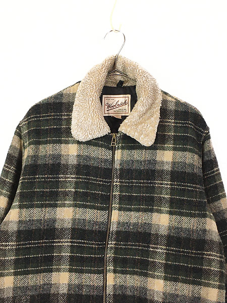 レディース 古着 90s USA製 WoolRich パデット チェック ウール ボア