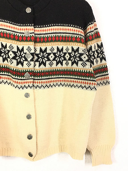 レディース 古着 60s AMANA Woolen Mills ノルディック ボーダー ウール ニット カーディガン L 古着【30off】 - 古着  通販 ヴィンテージ　古着屋 Dracaena ドラセナ