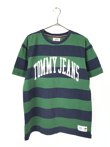 古着 Tommy Jeans トミー アーチ ロゴ 太ピッチ ボーダー Tシャツ L 古着 古着 通販 ヴィンテージ古着屋のドラセナ