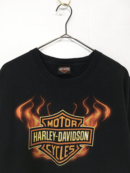 古着 00s HARLEY DAVIDSON ファイヤー パターン ロング Tシャツ ロン 