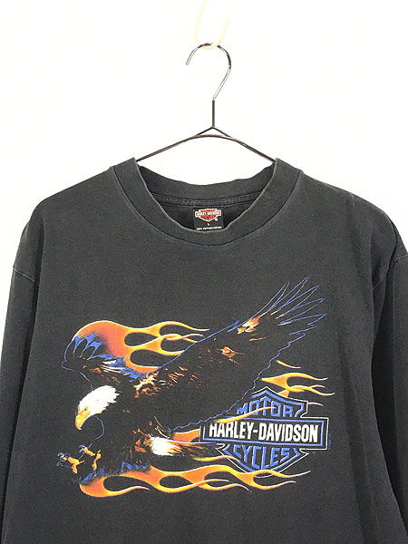 古着 90s USA製 Harley Davidson ファイヤー パターン 長袖 Tシャツ