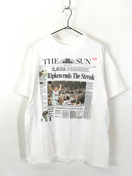 古着 90s USA製 The SUN MLB 新聞 ニュース ペーパー Tシャツ L 古着 