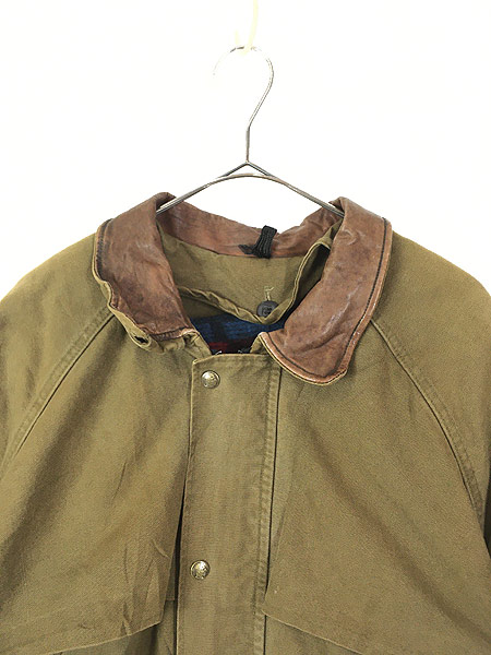 古着 90s USA製 WoolRich ネイティブ ブランケット レザー襟 コットン