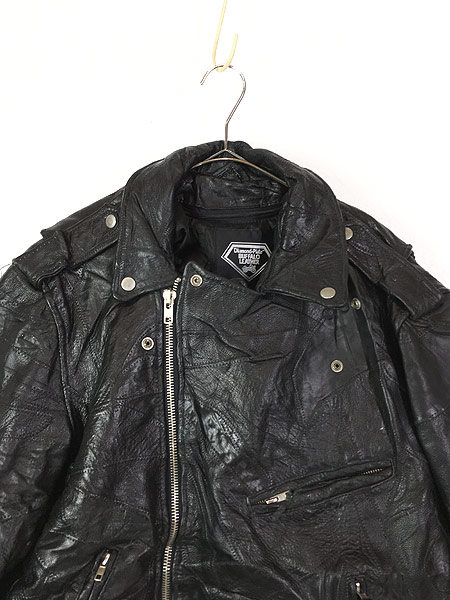 古着 90s Buffalo Leather 本革 パッチワーク レザー ダブル