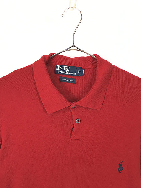 古着 Polo Ralph Lauren 襟付き 上質 ピマコットン ニット セーター 赤