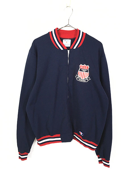 古着 70s Champion USA 両面 プリント ジップアップ ジャージ トップ L