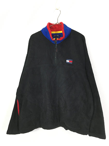 古着 90s TOMMY HILFIGER フラッグ パッチ ハーフジップ フリース