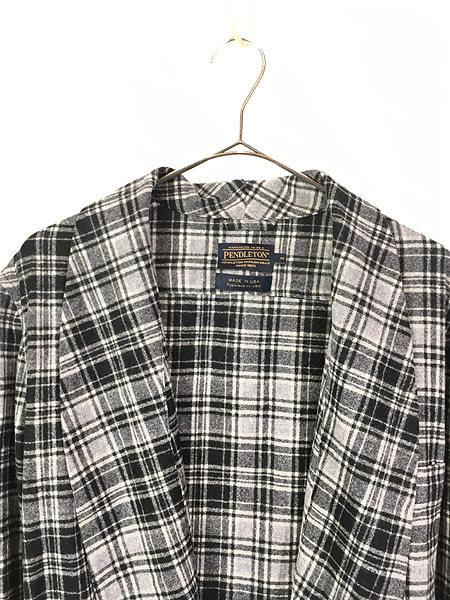 古着 USA製 Pendleton ブラック チェック ショール カラー ウール