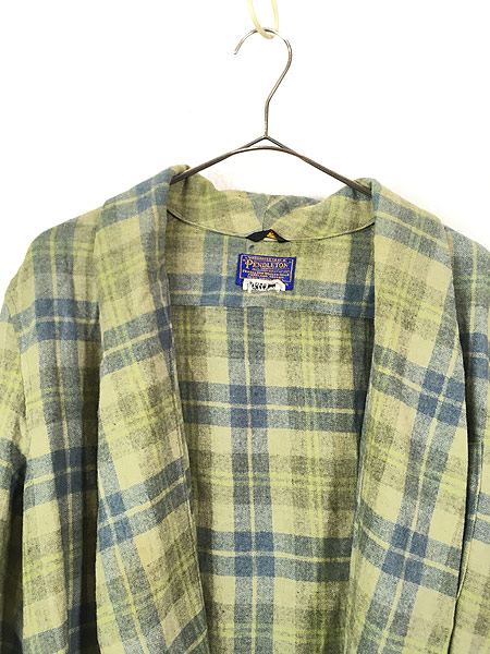 古着 70s USA製 Pendleton グリーン チェック ショール カラー ウール