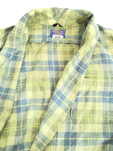 古着 70s USA製 Pendleton グリーン チェック ショール カラー ウール