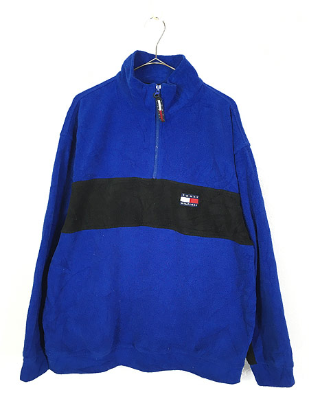 古着 90s TOMMY HILFIGER 黒×青 ワンライン ハーフジップ