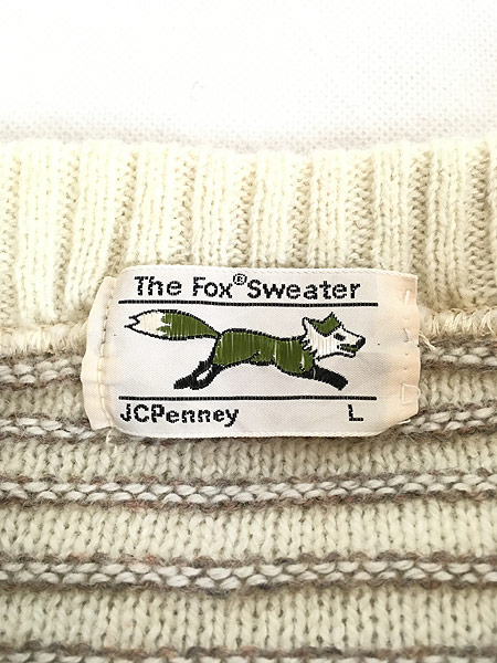 古着 80s JC Penney The Fox 針抜き ボーダー ウール ニット セーター
