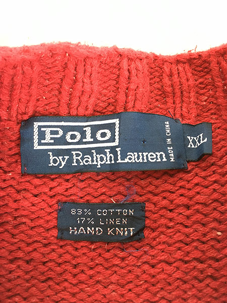 古着 Polo Ralph Lauren RL02 イーグル コットン リネン ハンドニット