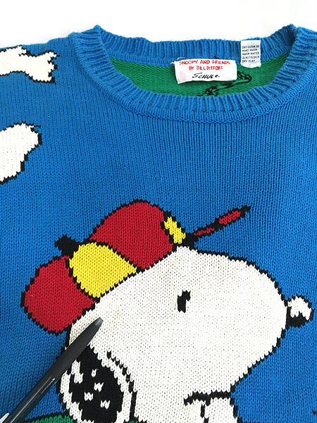 古着 90s Snoopy スヌーピー ゴルフ オールオーバー コットン ニット