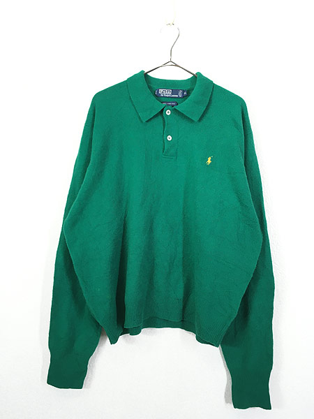 古着 Polo Ralph Lauren ワンポイント 襟付き 上質 ラム ウール ニット