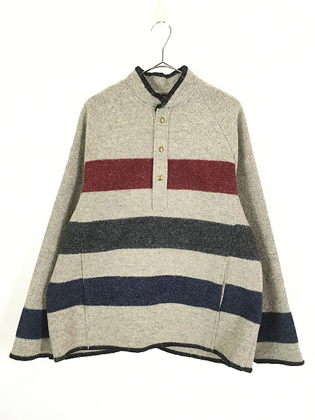 古着 70s USA製 WoolRich マルチ ボーダー プルオーバー ブランケット