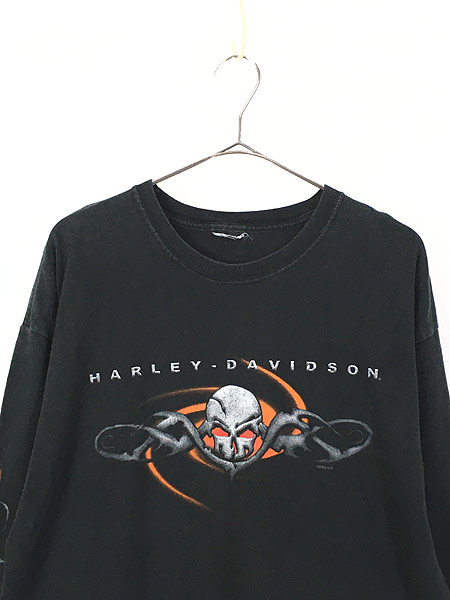 [2] 古着 00s HARLEY DAVIDSON スカル ファイヤー パターン ロング Tシャツ ロンT XL位 古着
