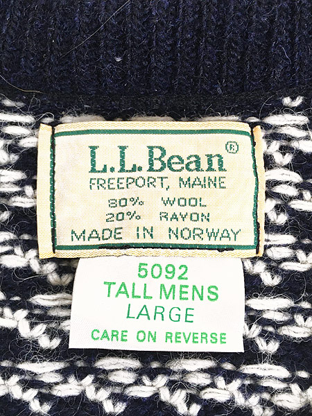 古着 80s ノルウェー製 LL Bean バーズアイ ヘビー ウール ニット