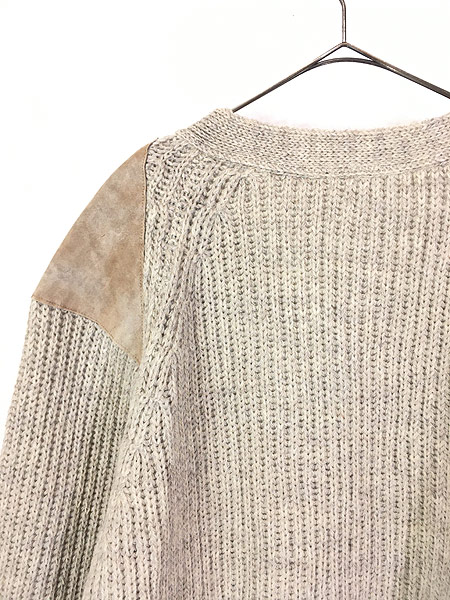 古着 英国製 Dulyn Knitwear 本革 スエード パッチ ローゲージ ウール