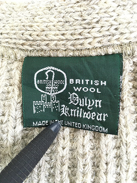 古着 英国製 Dulyn Knitwear 本革 スエード パッチ ローゲージ ウール