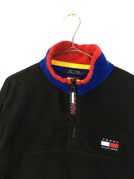 古着 90s TOMMY HILFIGER フラッグ パッチ ハーフジップ フリース