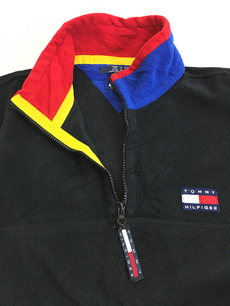 古着 90s TOMMY HILFIGER フラッグ パッチ ハーフジップ フリース