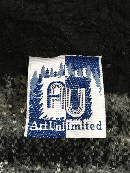 古着 90s USA製 Art Unlimited オオカミ ウルフ 総柄 ジップアップ 