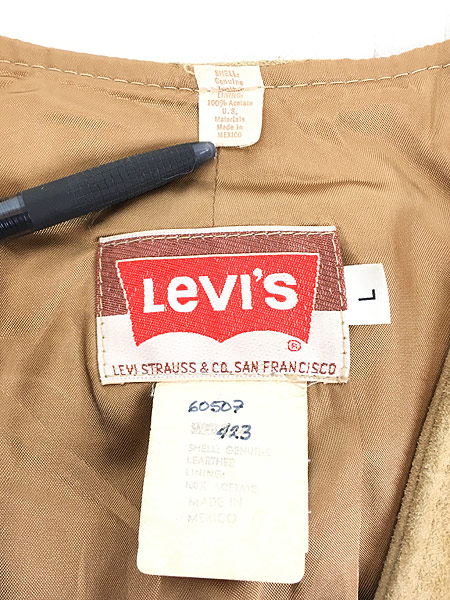 古着 70s メキシコ製 Levi's 本革 スエード ベスト スナップボタン L 