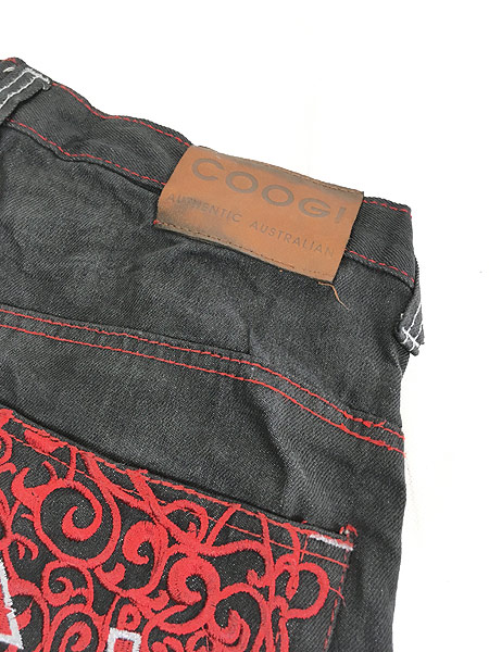 古着 COOGI グラフィック 刺しゅう ブラック デニム バギー ショーツ