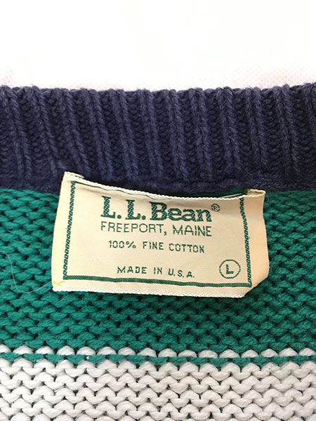 古着 80s USA製 LL Bean カラフル ボーダー コットン ニット セーター