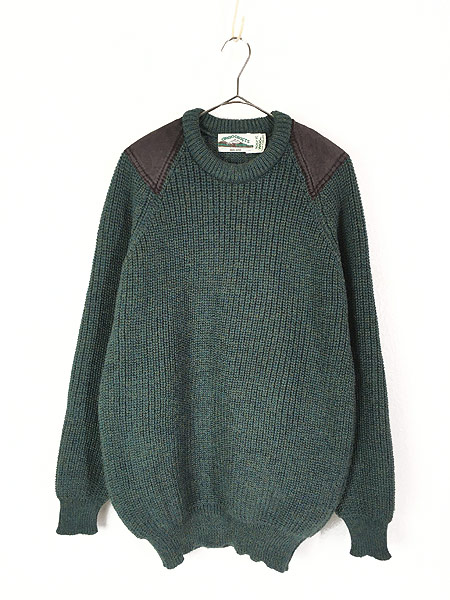 古着 90s IRELAND製 Aran Crafts レザー パッチ ヘビー ウール ニット