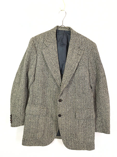 古着 70s USA製 Harris Tweed モノクロ ヘリンボーン ツイード