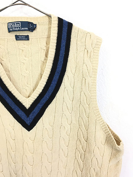 古着 Polo Ralph Lauren ケーブル編み 上質 カシミア シルク チルデン