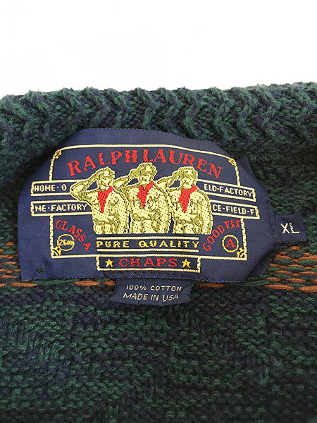 古着 90s USA製 CHAPS Ralph Lauren ネイティブ ボーダー コットン