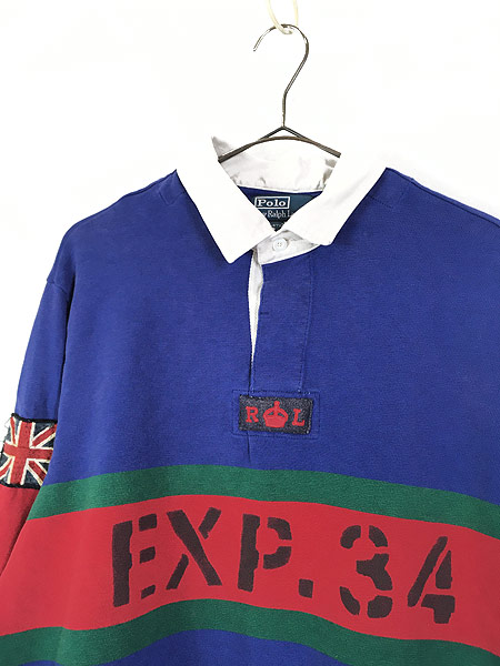 古着 90s Polo Ralph Lauren 「EXP.34」 ステンシル ユニオンジャック ラガー ラグビー シャツ XL 古着 - 古着 通販  ヴィンテージ　古着屋 Dracaena ドラセナ