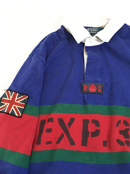 古着 90s Polo Ralph Lauren 「EXP.34」 ステンシル ユニオンジャック ラガー ラグビー シャツ XL 古着 - 古着 通販  ヴィンテージ　古着屋 Dracaena ドラセナ