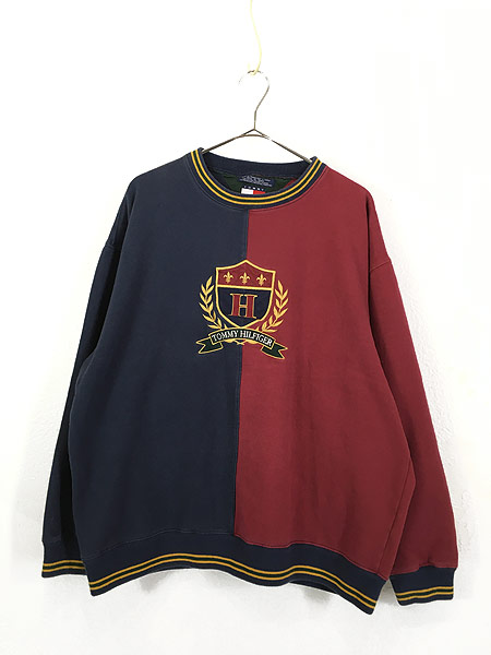 古着 90s TOMMY HILFIGER エンブレム リブライン バイカラー