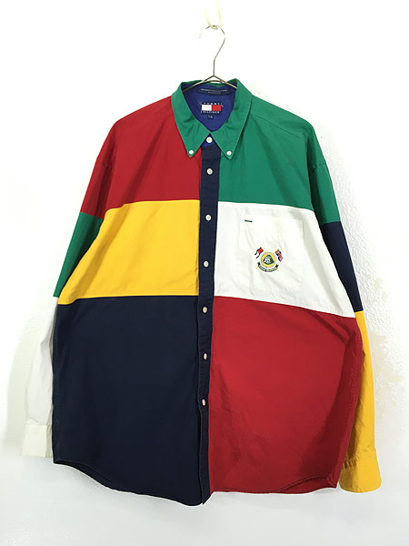 90s・トミーヒルフィガー・タータンチェック・エンブレム刺繍・7・シャツ