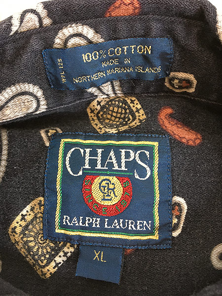 古着 90s CHAPS Ralph Lauren 小紋柄 ペイズリー 総柄 BD シャツ XL